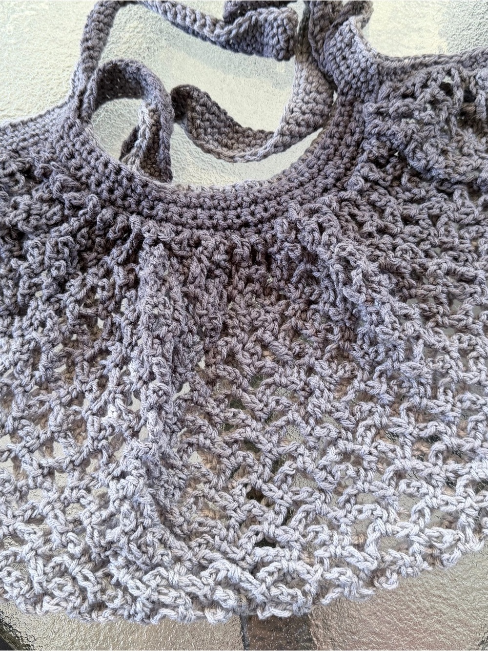 Hand-Crocheted Multi Color Large Gray Mesh Farmers Market Bag
